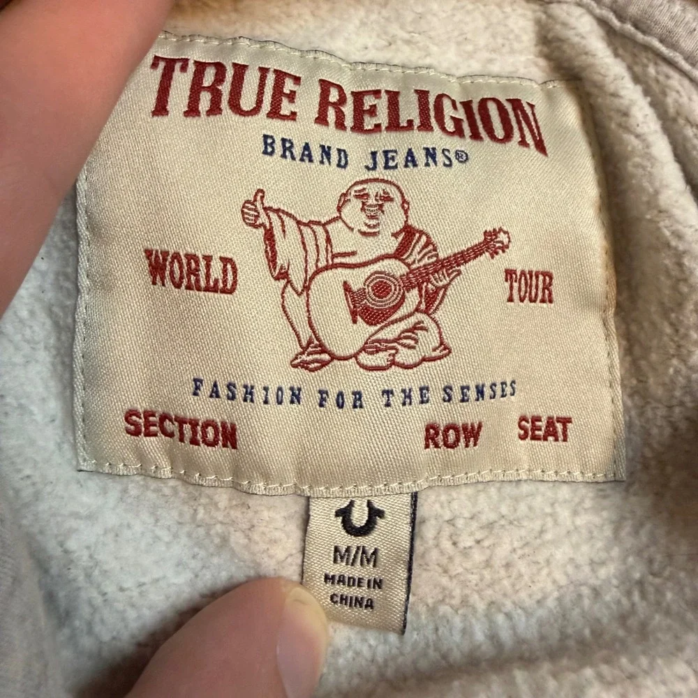 True Religion Mens Oatmeal Heather Buddha World Tour Zip Up Hoodie Grey Medium